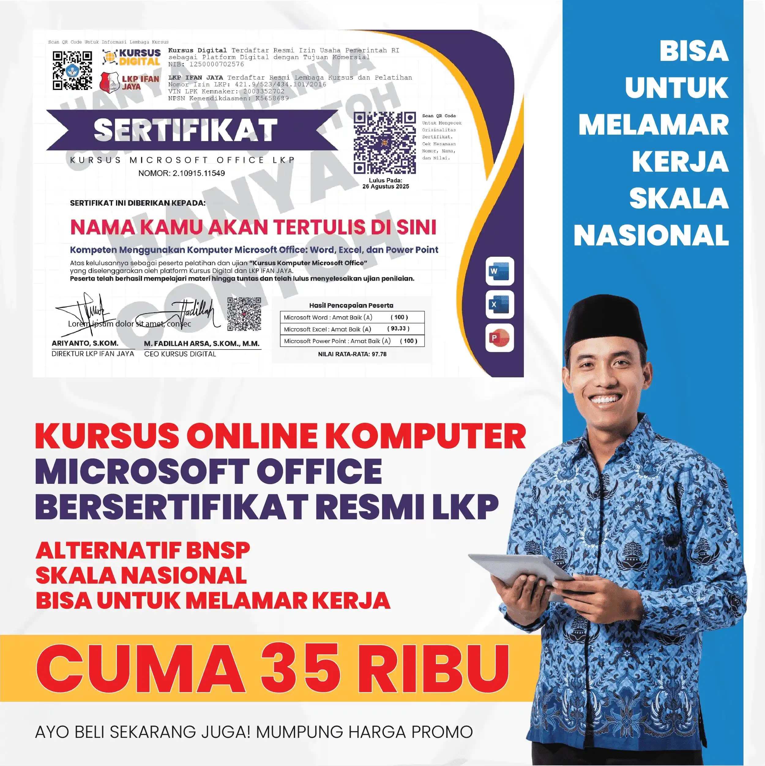 Pendaftaran kursus office bersertifikat resmi